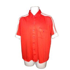 Vintage Mens Button Up Polo Shirt Red Sporty Retro 70s 80s Red Short Sleeve l/xl